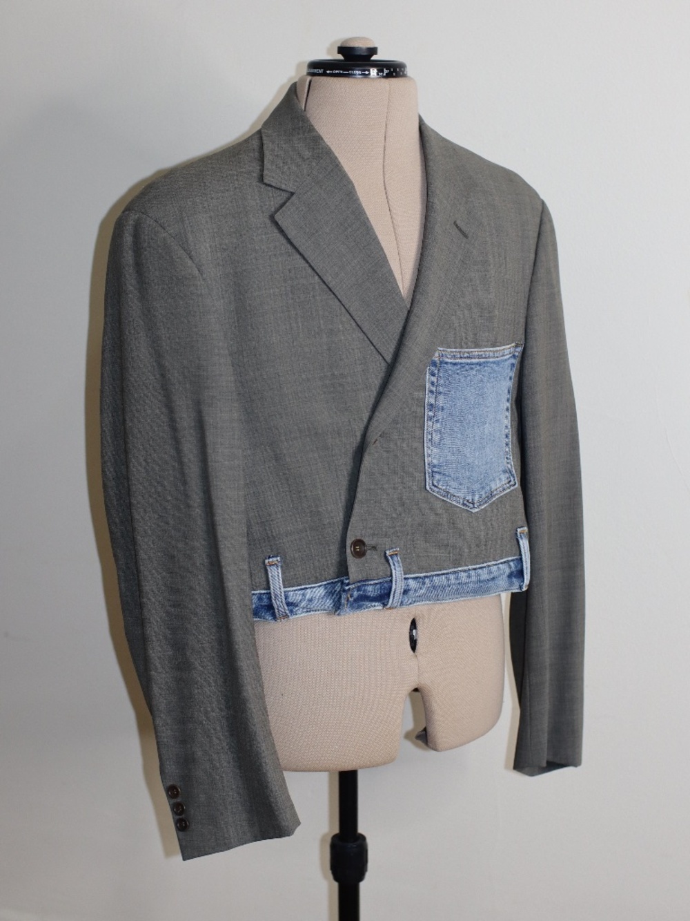 Stylish Upcycled Blazer with Denim Details